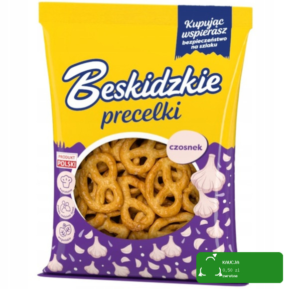 BESKIDZKIE PRECELKI smak CZOSNEK CZOSNKOWE 120G wegańskie KRÓTKA DATA