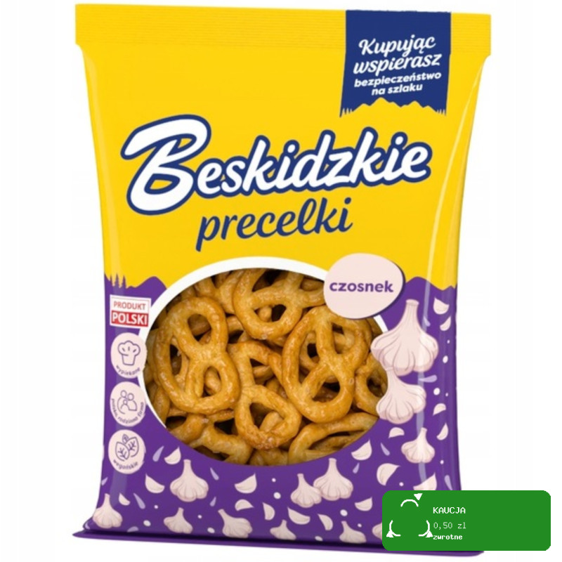 BESKIDZKIE PRECELKI smak CZOSNEK CZOSNKOWE 120G wegańskie KRÓTKA DATA