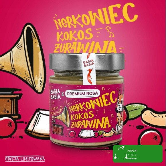BASIA BASIA KREM ORZECHOWY NERKOWIEC KOKOS ŻURAWINA 195g Alpi KRÓTKA DATA
