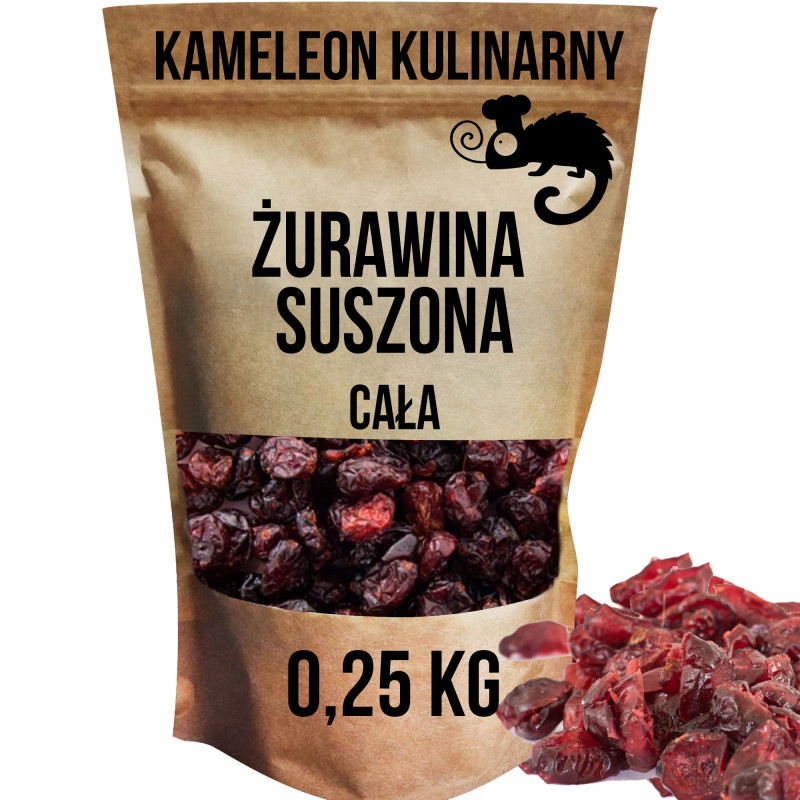 ŻURAWINA CAŁA SUSZONA 0,25kg 250g słodzona suszony owoc KAMELEON KULINARNY