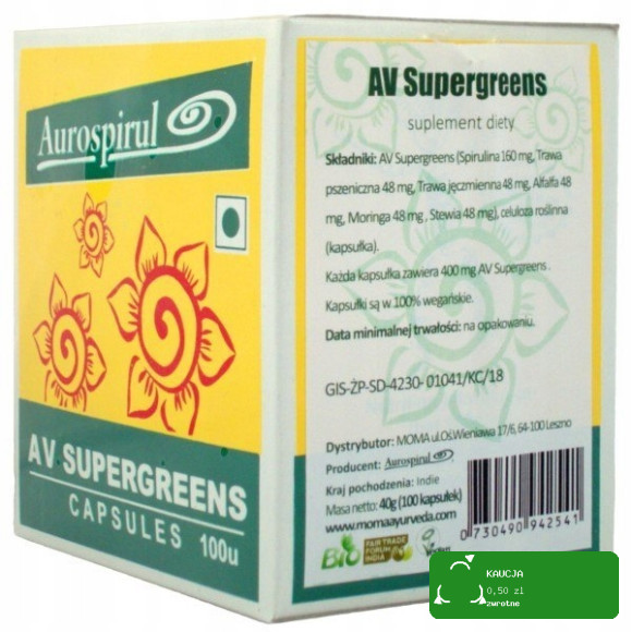 Aurospirul AV SUPERGREENS 100kps 40g wsparcie zmocnienie detoksykacja