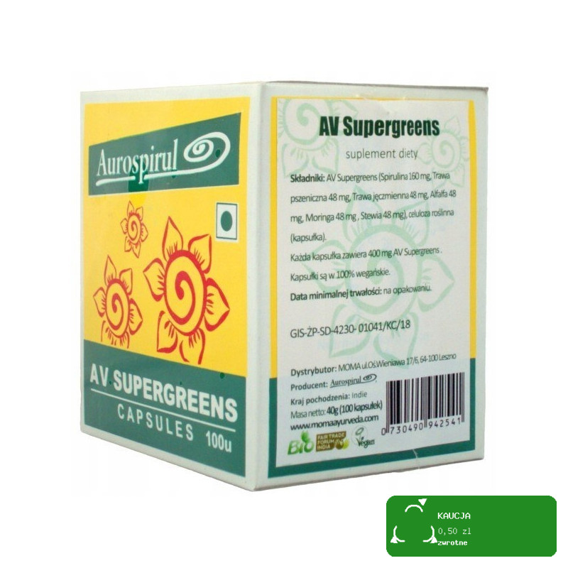 Aurospirul AV SUPERGREENS 100kps 40g wsparcie zmocnienie detoksykacja