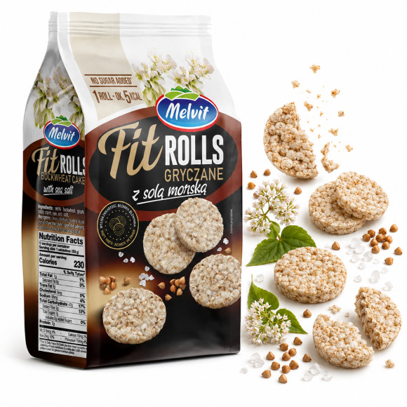 Melvit FIT ROLLS GRYCZANE Z SOLĄ MORSKĄ 60g mini wafle 5kcal KRÓTKA DATA