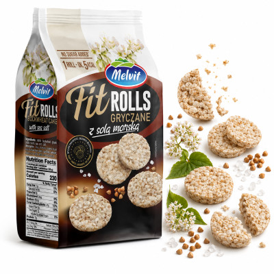 Melvit FIT ROLLS GRYCZANE Z SOLĄ MORSKĄ 60g mini wafle 5kcal KRÓTKA DATA