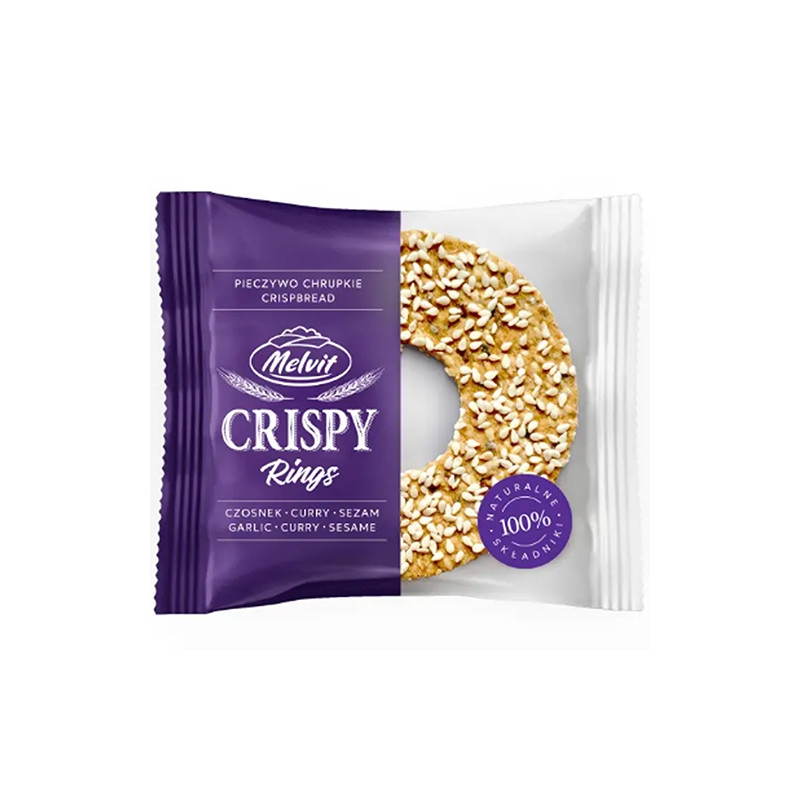 Melvit PIECZYWO CHRUPKIE PSZENNE CZOSNKOWE Crispy Rings 90g  KRÓTKA DATA