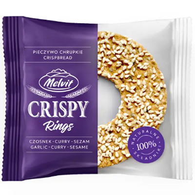 Melvit PIECZYWO CHRUPKIE PSZENNE CZOSNKOWE Crispy Rings 90g  KRÓTKA DATA