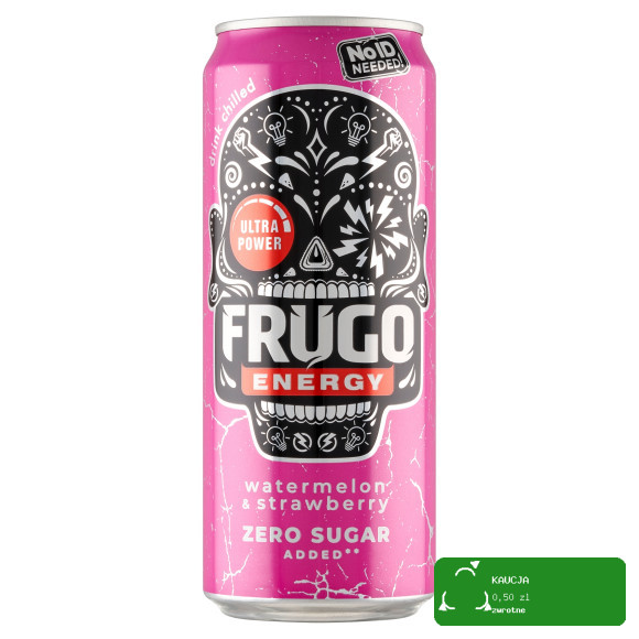 Frugo ENERGY ZERO NAPÓJ GAZOWANY ENERGETYZUJĄCY 330ml ARBUZ & TRUSKAWKA
