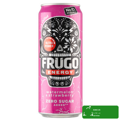 Frugo ENERGY ZERO NAPÓJ GAZOWANY ENERGETYZUJĄCY 330ml ARBUZ & TRUSKAWKA