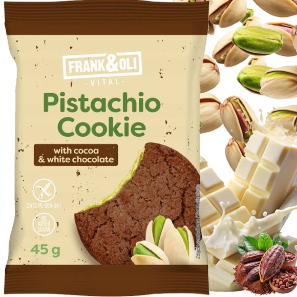 Frank&Oli CIASTKO PISTACJA BIAŁA CZEKOLADA KAKAO bez cukru 45g
