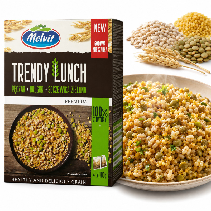 Melvit TRENDY LUNCH Kasza PĘCZAK BULGUR SOCZEWICA ZIELONA mieszanka 400g / zielona