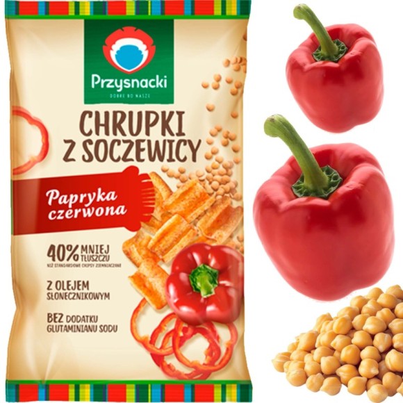 PRZYSNACKI  CHRUPKI Z SOCZEWICY PAPRYKA 40% mniej tłuszczu