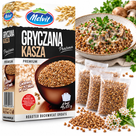 Melvit KASZA GRYCZANA PRAŻONA 400g w saszetkach 100g x 4 (kartonik)