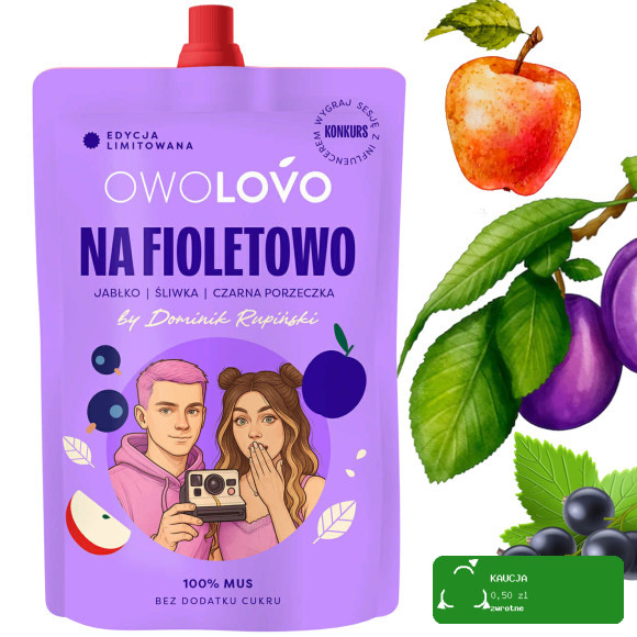 Owolovo NA FIOLETOWO MUS OWOCOWY Jabłko Śliwka Porzec 200g LIMITOWANA SERIA