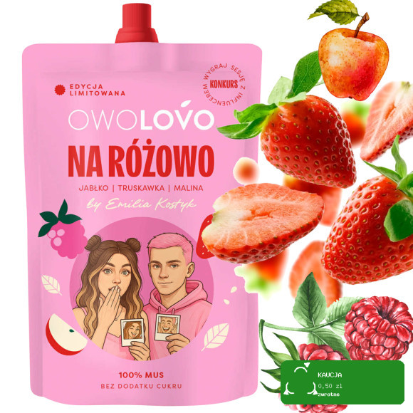 Owolovo NA RÓŻOWO MUS OWOCOWY jabłko Truskawka Malina 200g LIMITOWANA SERIA