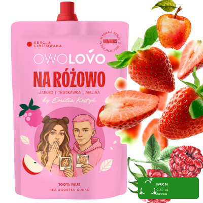 Owolovo NA RÓŻOWO MUS OWOCOWY jabłko Truskawka Malina 200g LIMITOWANA SERIA
