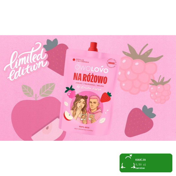 Owolovo NA RÓŻOWO MUS OWOCOWY jabłko Truskawka Malina 200g LIMITOWANA SERIA