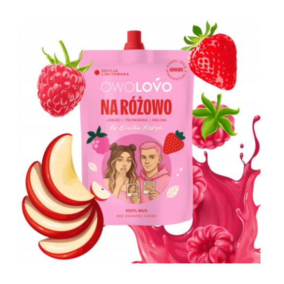 Owolovo NA RÓŻOWO MUS OWOCOWY jabłko Truskawka Malina 200g LIMITOWANA SERIA