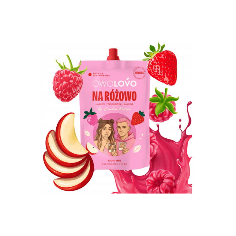 Owolovo NA RÓŻOWO MUS OWOCOWY jabłko Truskawka Malina 200g LIMITOWANA SERIA
