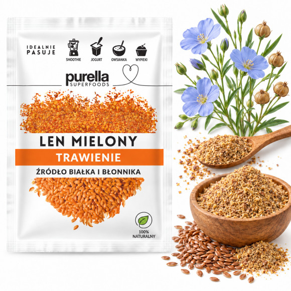 PURELLA  LEN MIELONY odtłuszczony SIEMIĘ LNIANE ZŁOTE 180g źródło błonnika