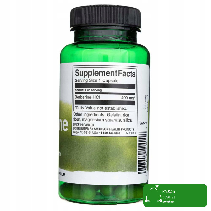 Swanson BERBERYNA 400MG 60kaps wsparcie CUKRZYCA ODCHUDZANIE SERCE SKÓRA