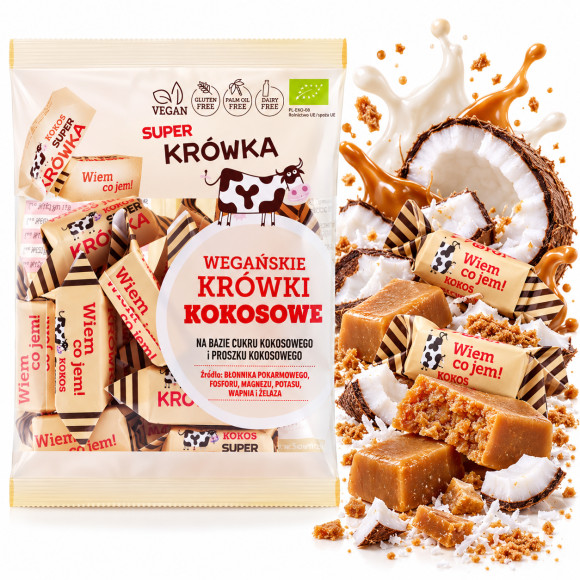 Eko KRÓWKI WEGAŃSKIE KOKOSOWE KOKOS BEZ GLUTENU LAKTOZY 150g Super FUDGIO