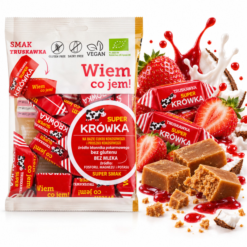 ME GUSTO KRÓWKI WEGAŃSKIE TRUSKAWKOWE BEZ GLUTENU LAKTOZY 150g Super FUDGIO