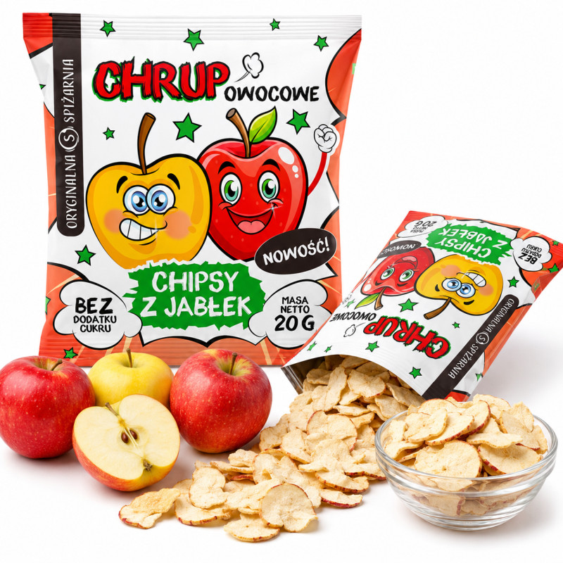 ORYGINALNA SPIŻARNIA CHIPSY JABŁKOWE JABŁKA SUSZONE 100% 20G CHRUP OWOCE