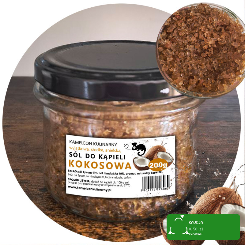 KAMELEON sól do kąpieli KOKOSOWA 200g (słoik mały)