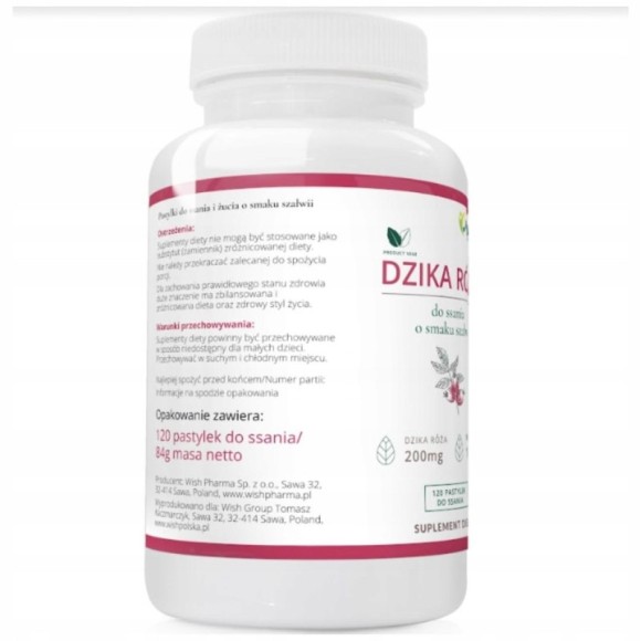 Wish DZIKA RÓŻA 200 mg pastylki do ssania smak szałwi 120