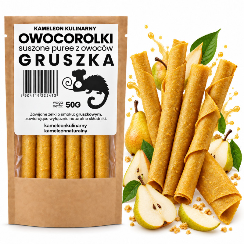 KAMELEON KULINARNY ROLLSY OWOCOWE OWOCOROLKI GRUSZKA zdrowa przekąska 50G