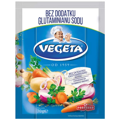 VEGETA BEZ DODATKU GLUTAMINIANU SODU niebieska 70g PODRAVKA od 1959 roku