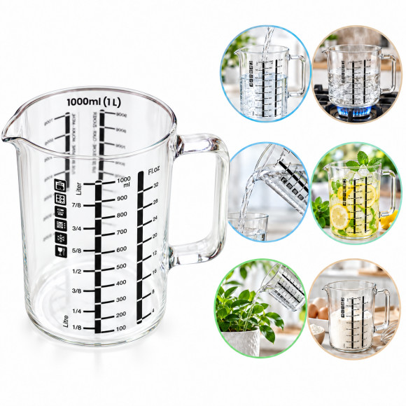 DZBANEK SZKLANY do gotowania mierzenia MIARKA 1L 1000ML szkło