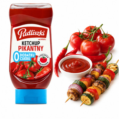 Pudliszki KETCHUP PIKANTNY ZERO CUKRU 440g z polskich pomidorów