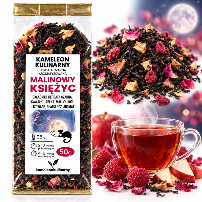 KAMELEON KULINARNY HERBATA CZARNA aromatyzowana MALINOWY KSIĘŻYC 50g