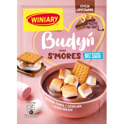 Winiary BUDYŃ BEZ CUKRU smak S'MORES czyli pianka czekolada herbatniki 35g