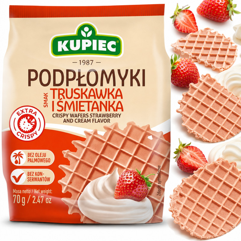 Kupiec PODPŁOMYKI o smaku TRUSKAWKA I ŚMIETANKA 70g truskawkowe