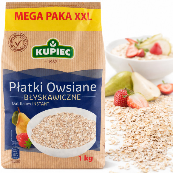 Kupiec PŁATKI OWSIANE BŁYSKAWICZNE MEGA PAKA XXL 1KG źródło błonnika