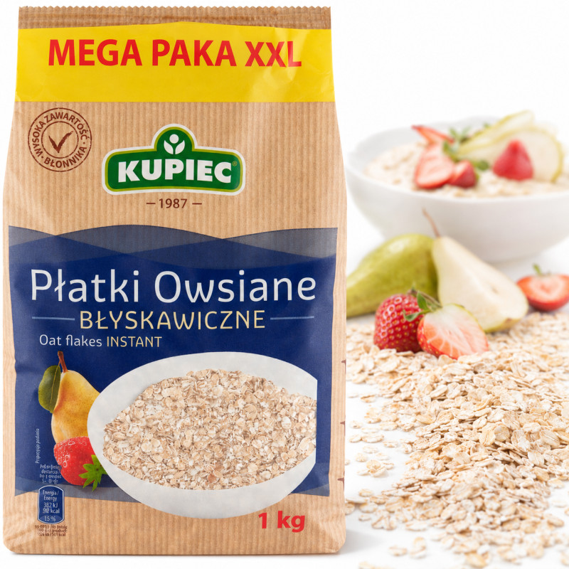 Kupiec PŁATKI OWSIANE BŁYSKAWICZNE MEGA PAKA XXL 1KG źródło błonnika