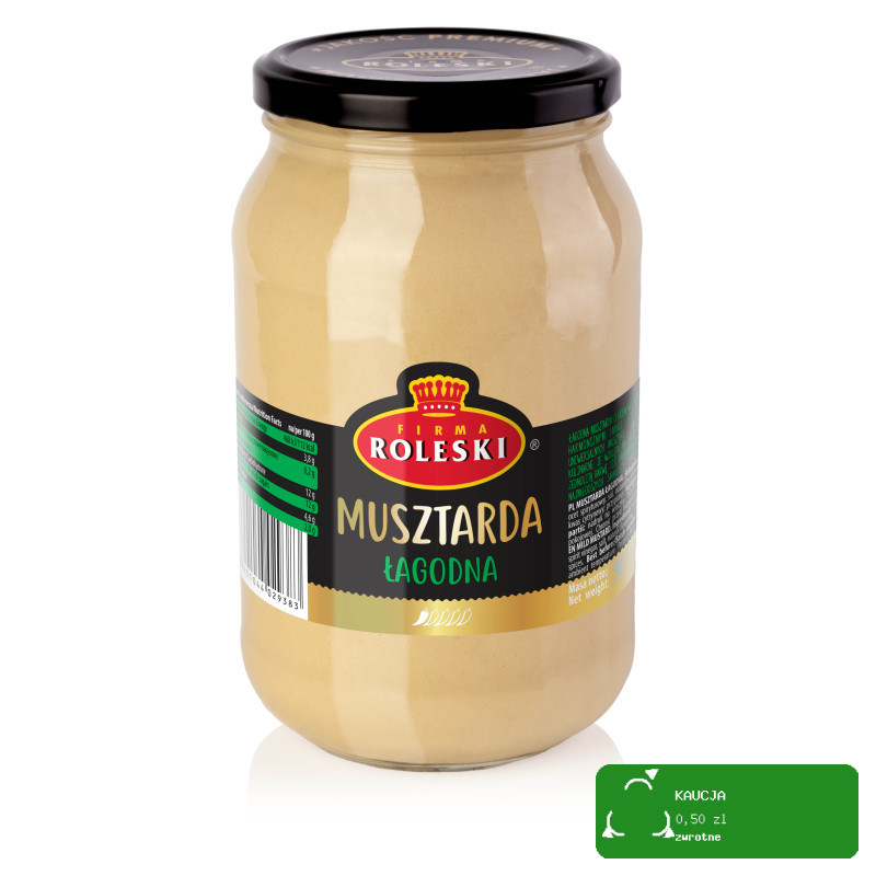 Roleski MUSZTARDA ŁAGODNA 900g 1L kremowa konsystencja delikatny smak SŁOIK