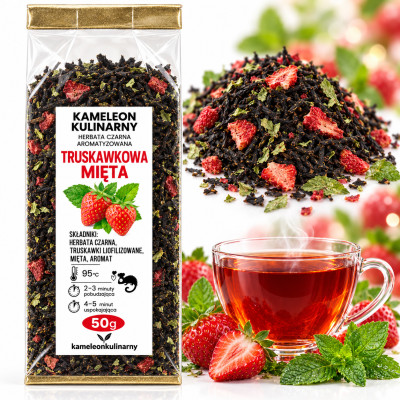 KAMELEON KULINARNY HERBATA CZARNA aromatyzowana TRUSKAWKA MIĘTA 50g