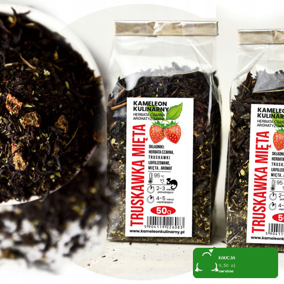 KAMELEON KULINARNY HERBATA CZARNA aromatyzowana TRUSKAWKA MIĘTA 50g