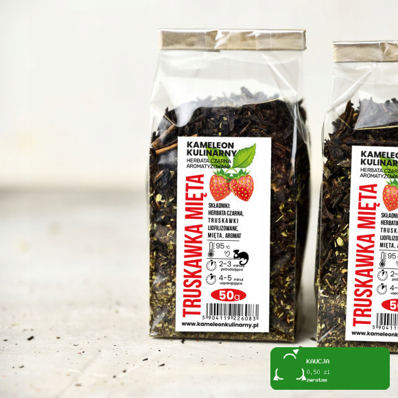 KAMELEON KULINARNY HERBATA CZARNA aromatyzowana TRUSKAWKA MIĘTA 50g