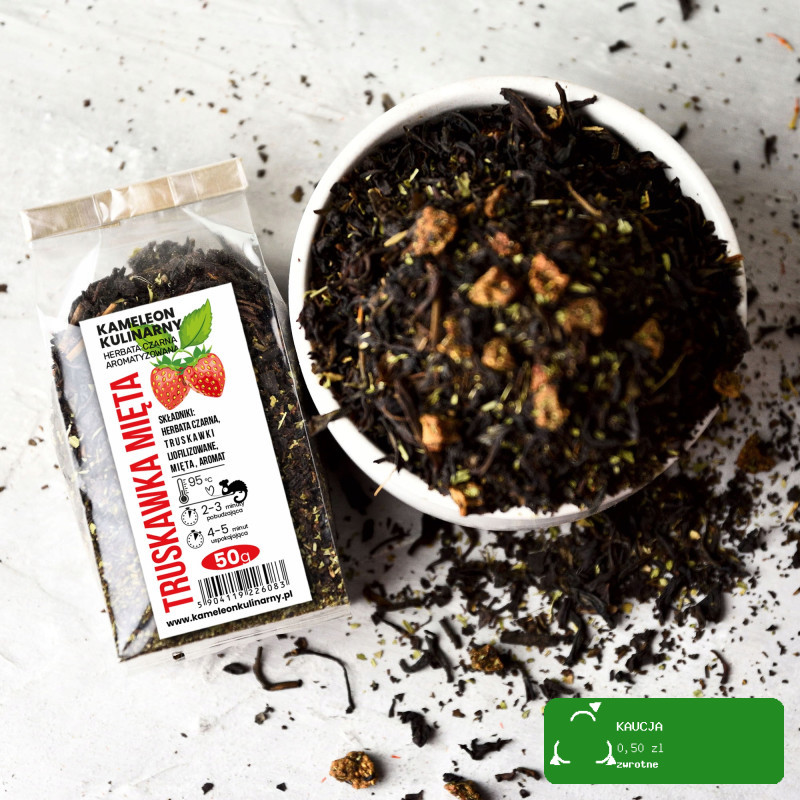KAMELEON KULINARNY HERBATA CZARNA aromatyzowana TRUSKAWKA MIĘTA 50g