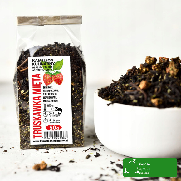 KAMELEON KULINARNY HERBATA CZARNA aromatyzowana TRUSKAWKA MIĘTA 50g