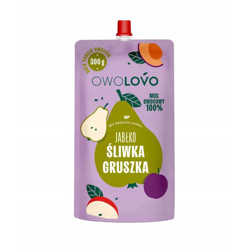 Owolovo MUS OWOCOWY XXL - JABŁKO ŚLIWKA GRUSZKA aż 300g !!!