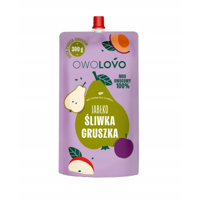Owolovo MUS OWOCOWY XXL - JABŁKO ŚLIWKA GRUSZKA aż 300g !!!