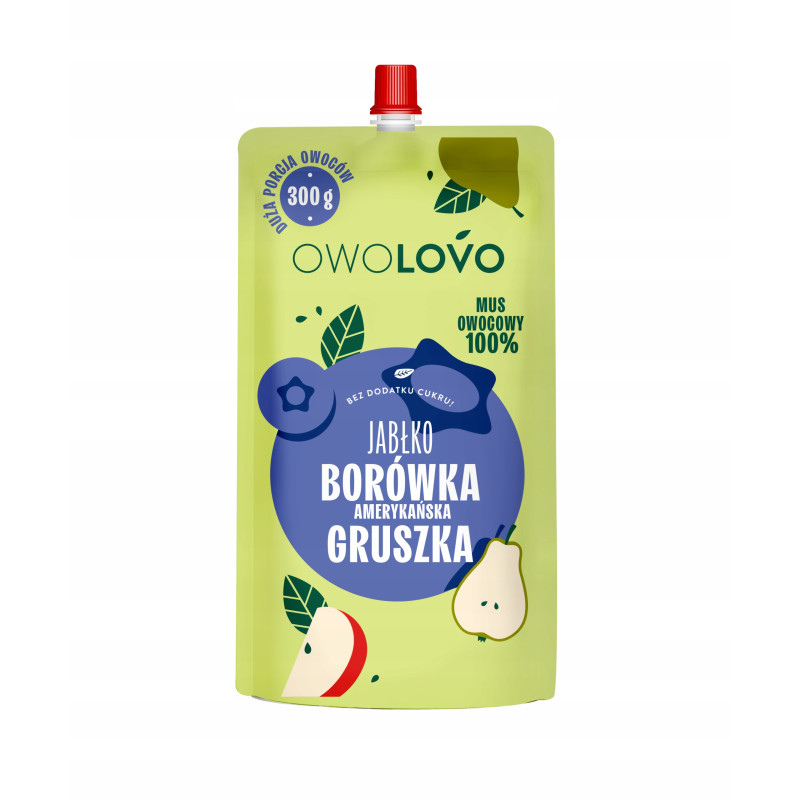 Owolovo MUS OWOCOWY XXL - JABŁKO BORÓWKA AMERYKAŃSKA GRUSZKA aż 300g !!!