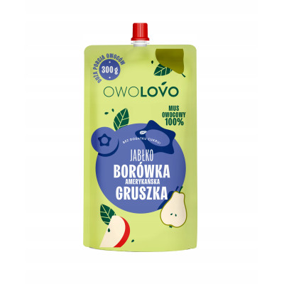 Owolovo MUS OWOCOWY XXL - JABŁKO BORÓWKA AMERYKAŃSKA GRUSZKA aż 300g !!!