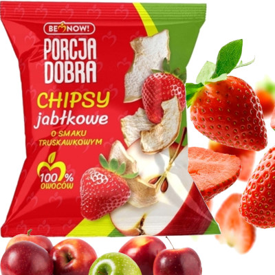 Porcja Dobra CHIPSY JABŁKOWE o smaku TRUSKAWKOWYM bez dodatku cukru 18g
