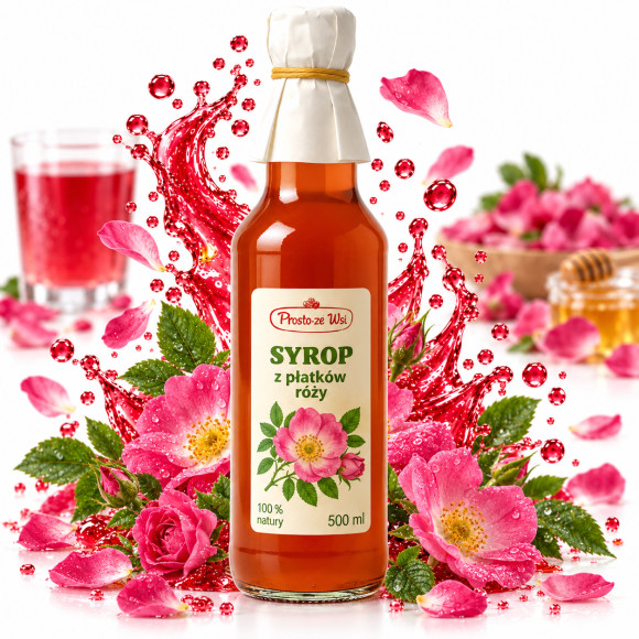 Prosto ze Wsi SYROP Z PŁATÓW RÓŻY 500ml 0,5L do herbaty deserów napojów !